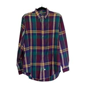 Ralph Lauren Mens Large Plaid Button Down Shirt Purple Green Yellow Cotton L